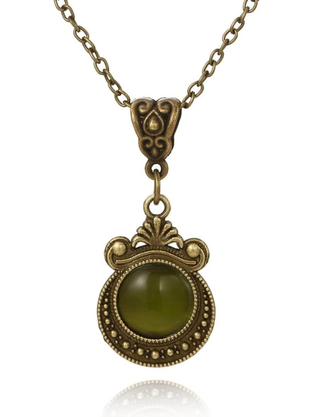 Women's Green 1 Vintage Bronze Emerald CZ Pendant Necklace Dainty Jewelry Gift